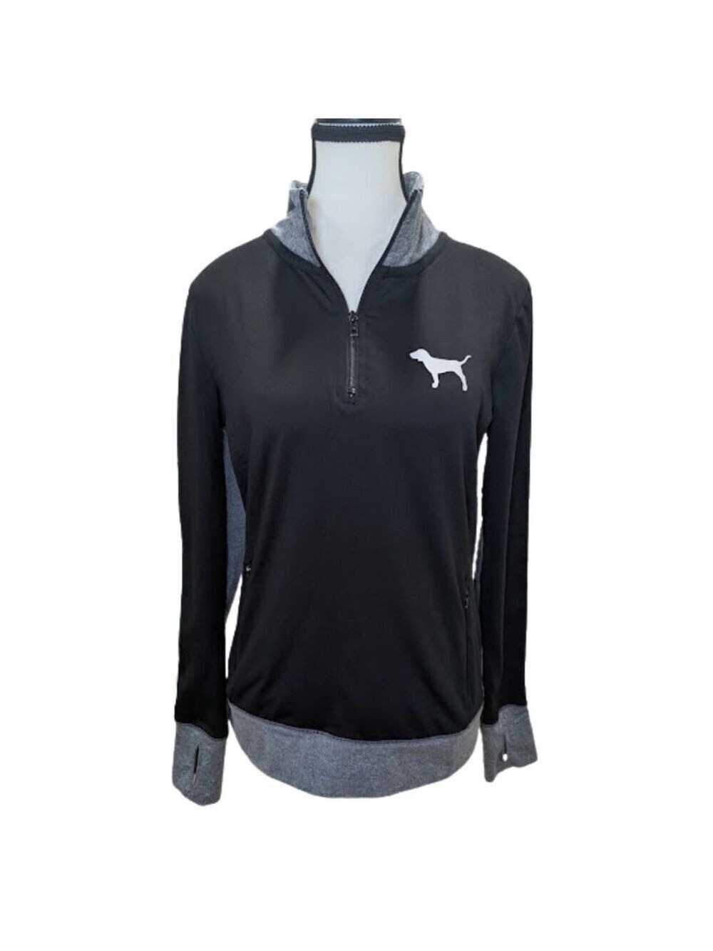 PINK VS Pullover S Black Neon Stripe Athleisure Sporty Gym Y2K